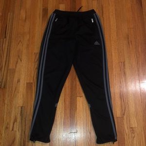 Kids black and grey adidas track pants